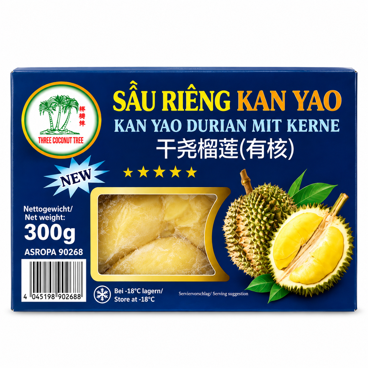 Fryst Durian Kan Yao med kärna, 300 g