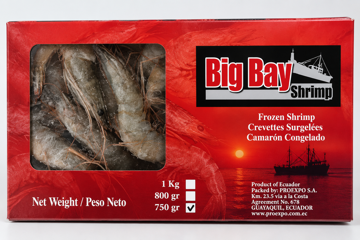 Big Bay Ecuador Räkor med skal & huvud 20/30 Frysta 1 kg