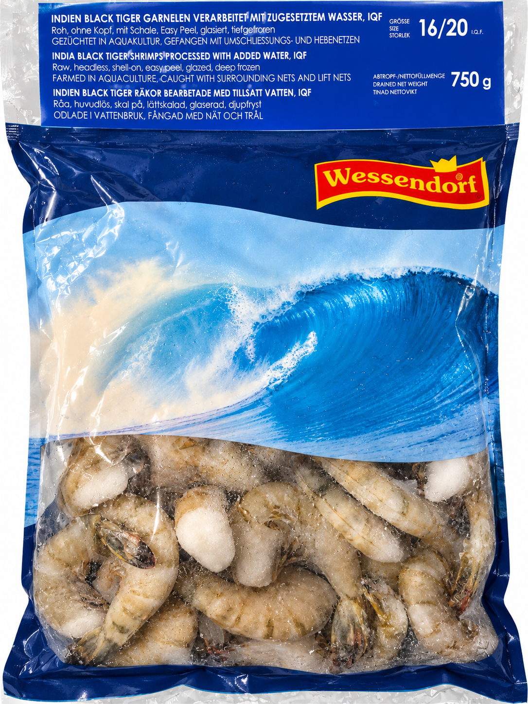 Wessendorf Black Tiger Räkor med skal 16–20 – Gross Pack 5 × 1 kg