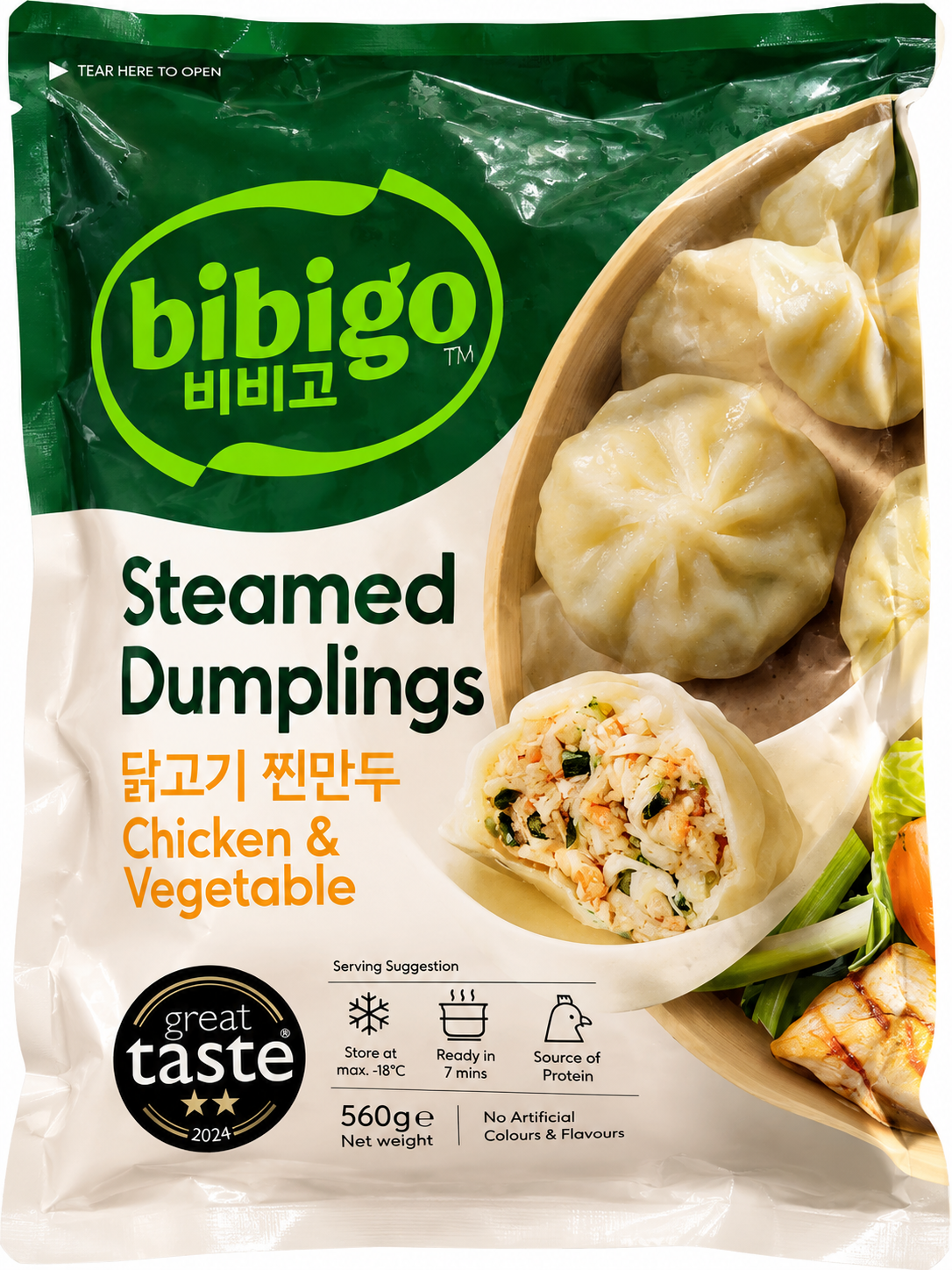 Bibigo Ångkokta Dumplings Chicken & Vegetable Fryst 560 g