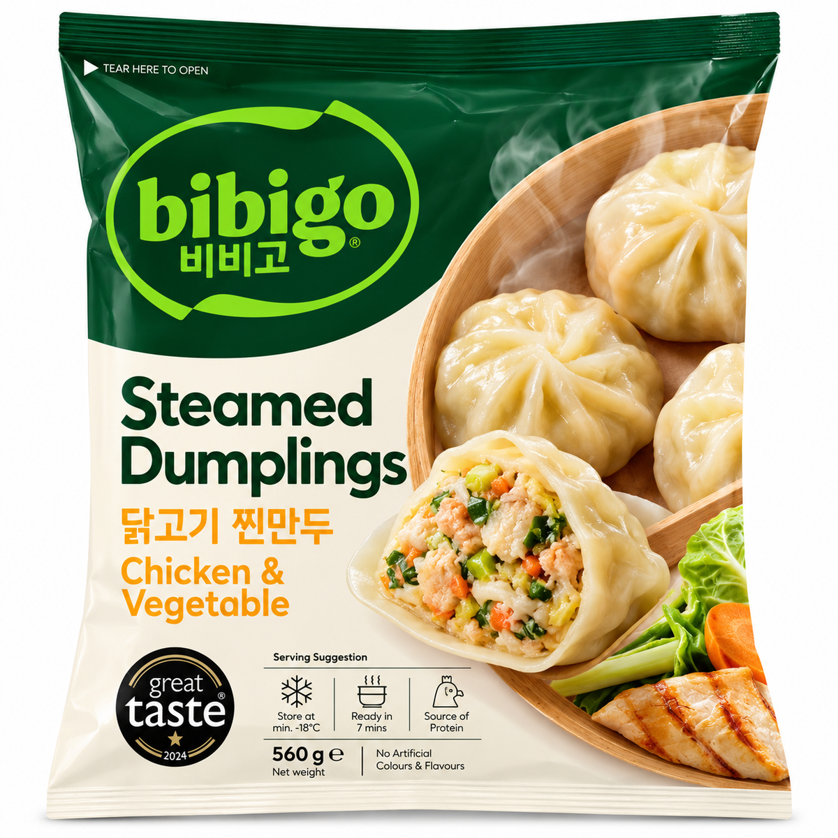 Bibigo Ångkokta Dumplings Chicken & Vegetable Fryst 560 g