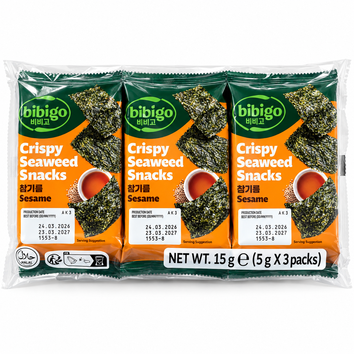 Sjögräs Snacks Crispy Sesam 3 pack 15 g(5 g) Bibigo