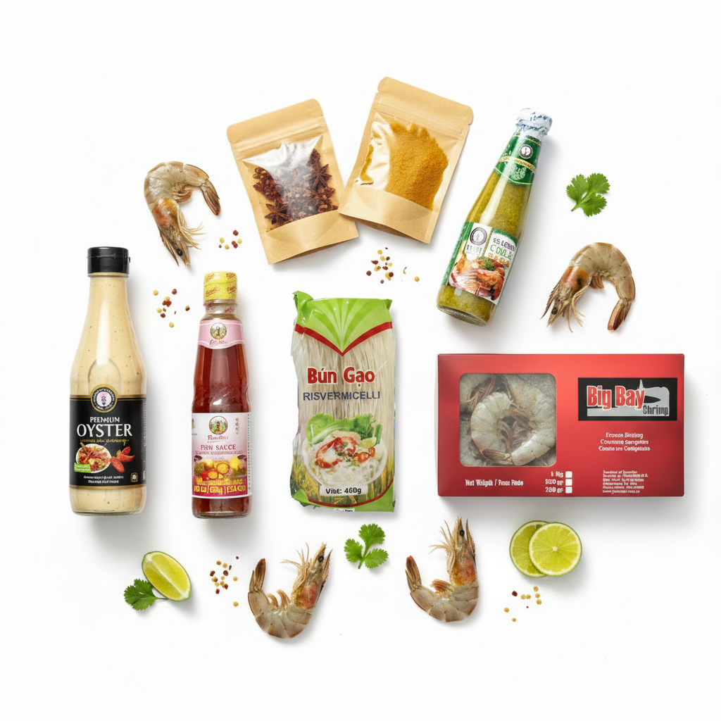Asiatiskt Seafood-kit med Big Bay Räkor och Risvermicelli Bun Gao 1mm
