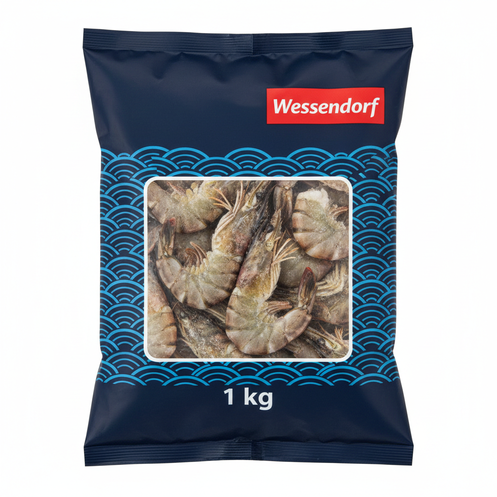 Wessendorf Räkor med skal & huvud 16 Black Tiger Frysta 1 kg