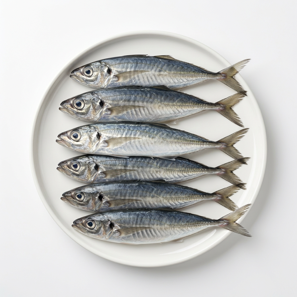 Round Scad Ca Nuc på vit tallrik, illustrativ produktbild.