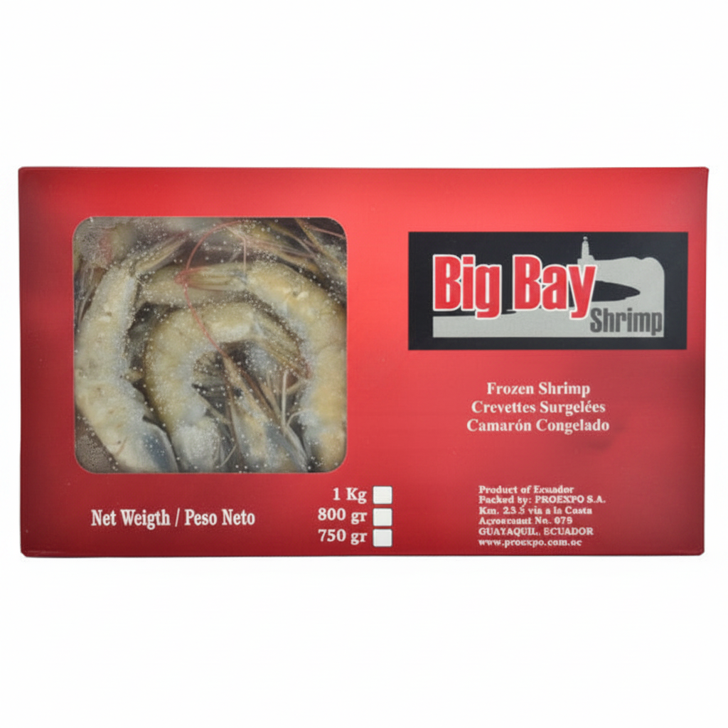 Big Bay Ecuador Räkor med skal & huvud 20/30 Frysta 1 kg