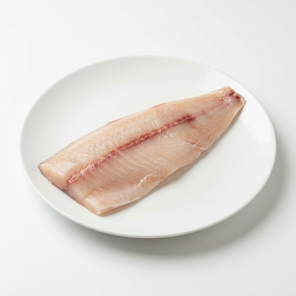 Benfri Hamachi-filé, japansk seriola, på vit tallrik