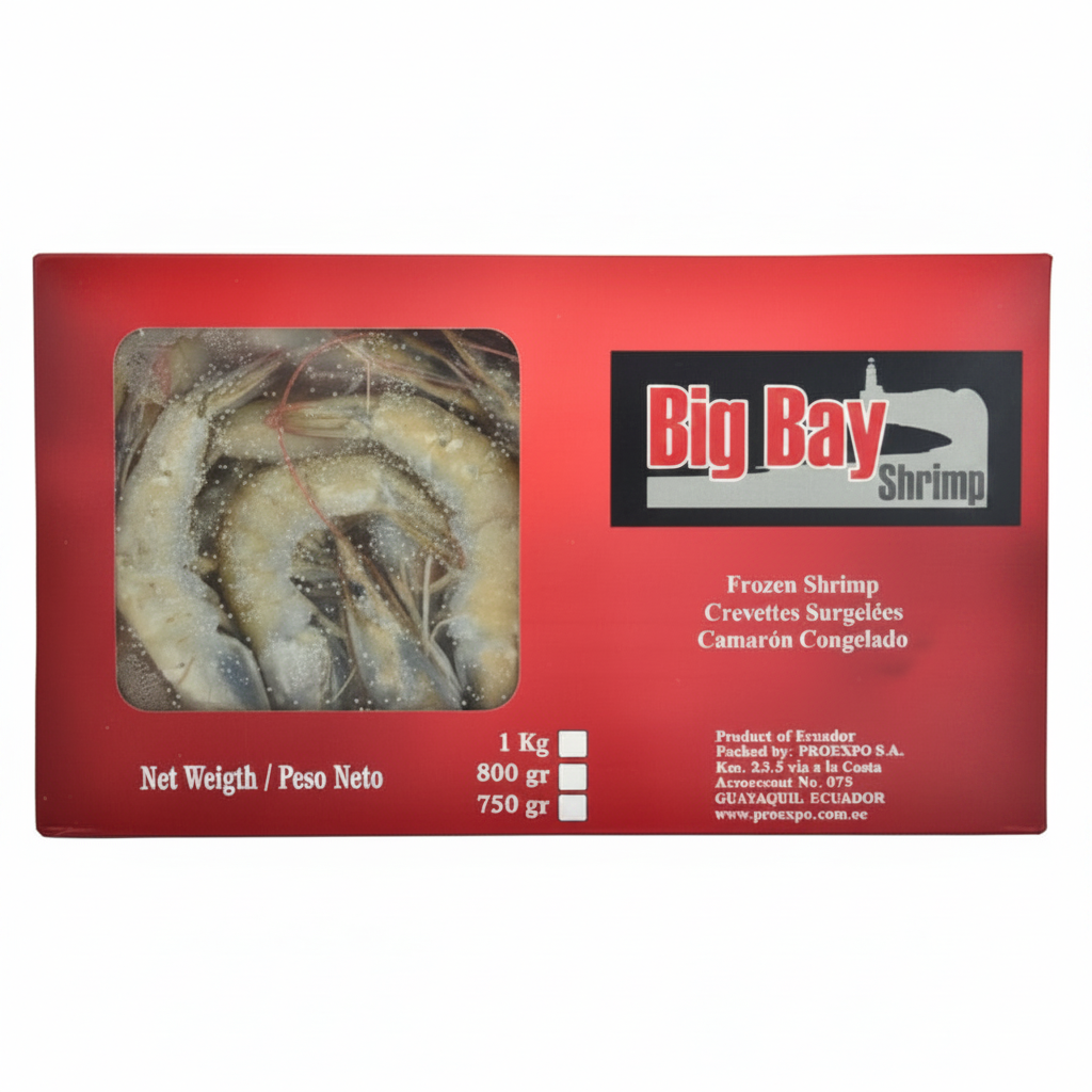 Big Bay Ecuador Räkor med skal & huvud 40/50 Frysta 1 kg